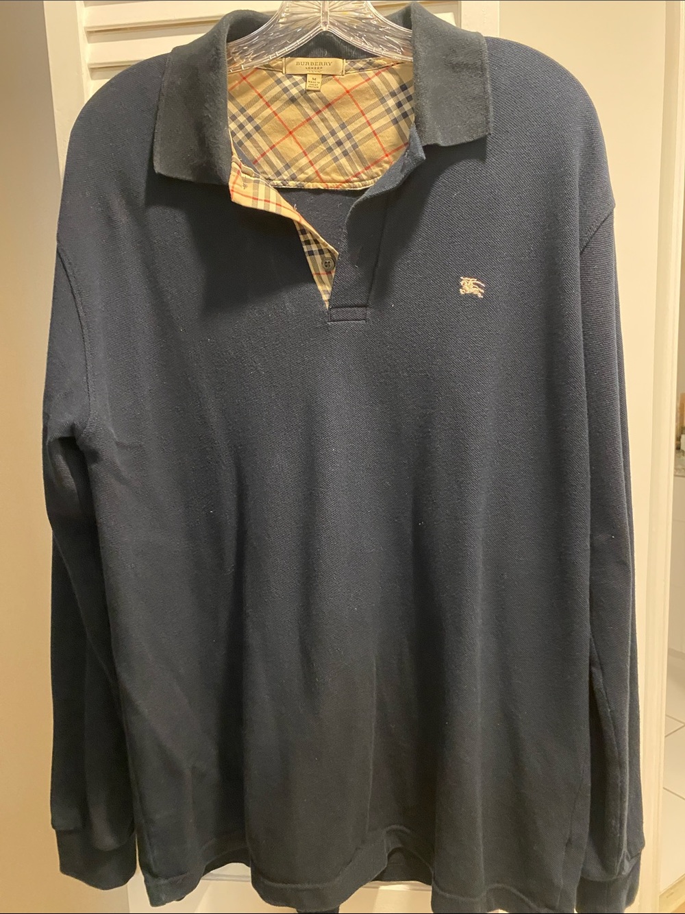 Burberry Black Long Sleeve Polo with Check Trim
